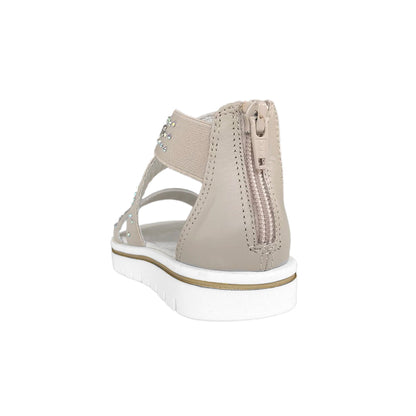 Sandali Bambina con Strass, Cinturino alla Caviglia, Platform, Chiusura Zip, Beige Sabbia