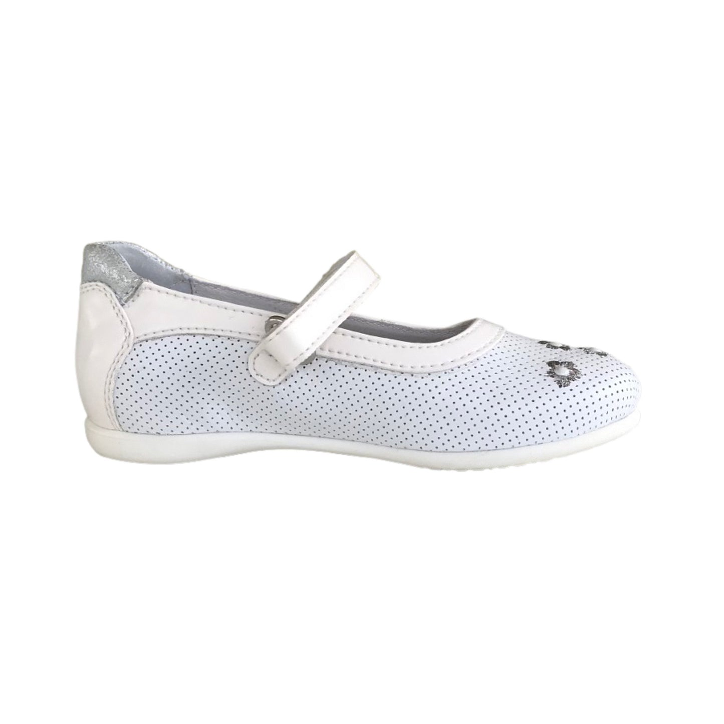 Ballerine con cinturino NeroGiardini P732181 Nappa Bianco Ricami argento