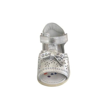 Sandali Bambina Chicco, Vera Pelle, Argento Laminato, Decorati con Fiocco e Strass