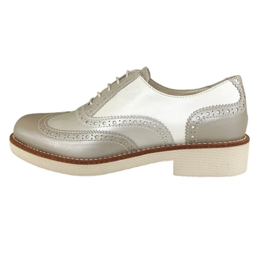 Scarpe Inglesine Donna NeroGiardini P717071D Vera Pelle Bianco Moonlight Savana Perlato - 35 EU