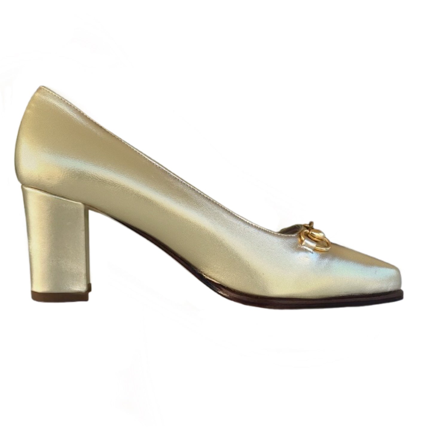 Décolleté Ok Calzature 04004 Vera Pelle Platino con morsetto oro