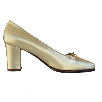 Décolleté Ok Calzature 04004 Vera Pelle Platino con morsetto oro
