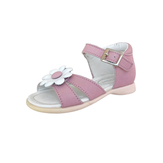 Sandali Bambina Cricket in Vera Pelle Rosa con Fiore Decorativo, Chiusura con Fibbia - 19 EU
