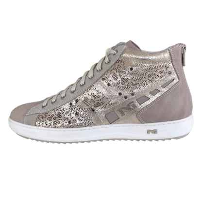 Sneakers Donna NeroGiardini Vera Pelle Sabbia Platino Lacci e zip - 40 EU