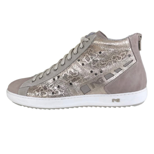Sneakers Donna NeroGiardini Vera Pelle Sabbia Platino Lacci e zip - 40 EU