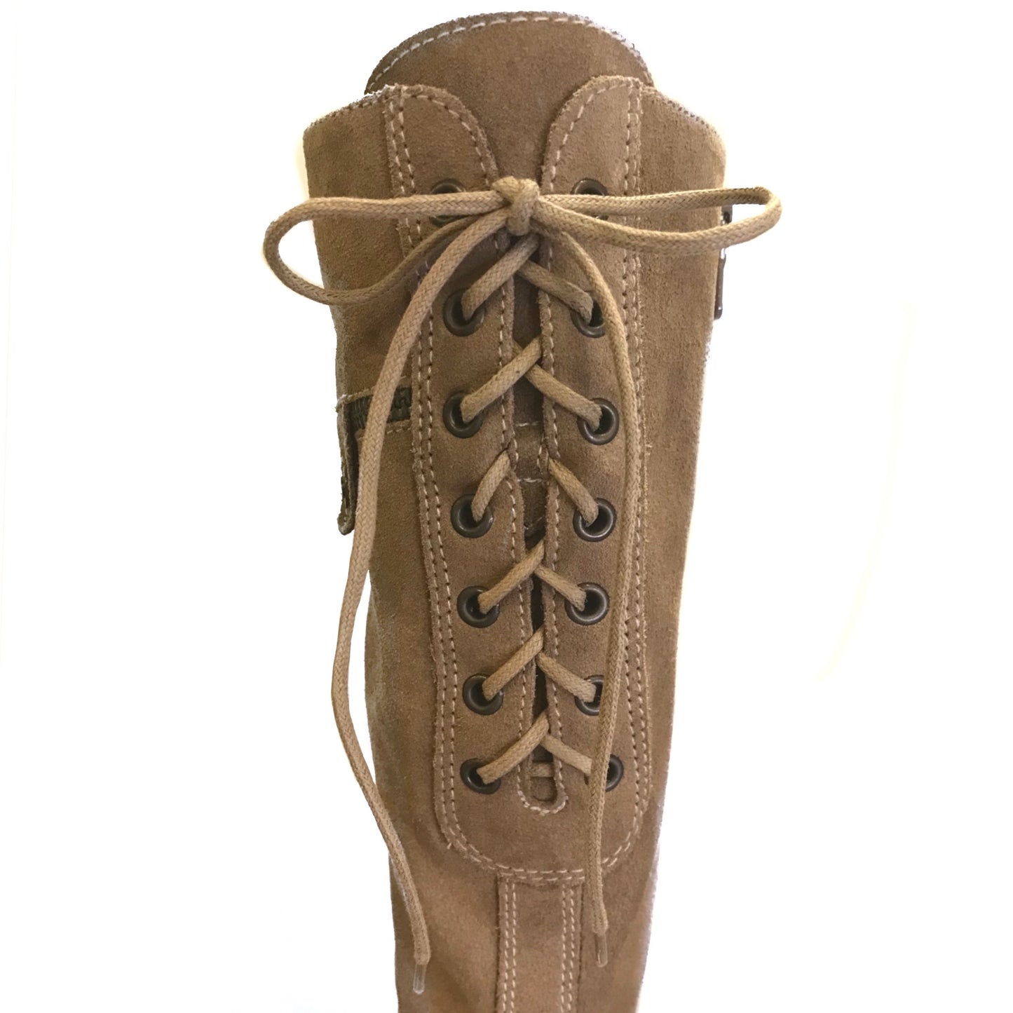 Stivali Donna NeroGiardini A005205D Vera Pelle Scamosciata, Tacco alto a blocco, Plateau, Cerniera Zip, Lacci - Colore Beige Cammello