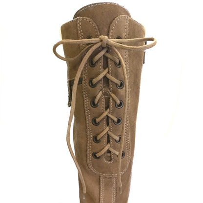 Stivali Donna NeroGiardini A005205D Vera Pelle Scamosciata, Tacco alto a blocco, Plateau, Cerniera Zip, Lacci - Colore Beige Cammello
