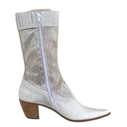 Stivali Texani Donna NeroGiardini 00312Vera Pelle Bianco Menta e Tela Argento
