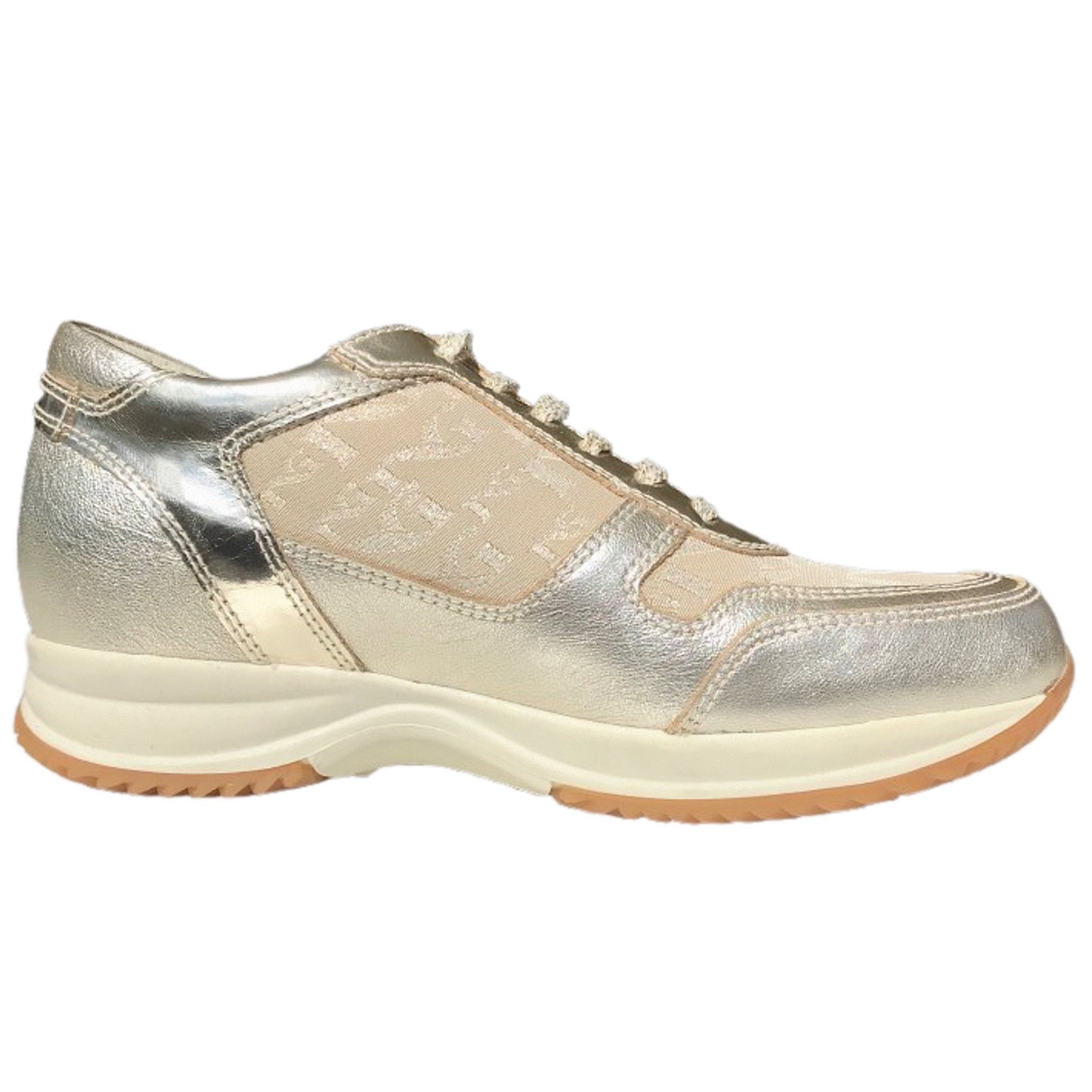 Sneakers Donna NeroGiardini 00256, Vera Pelle, Tessuto Monogram, Platino