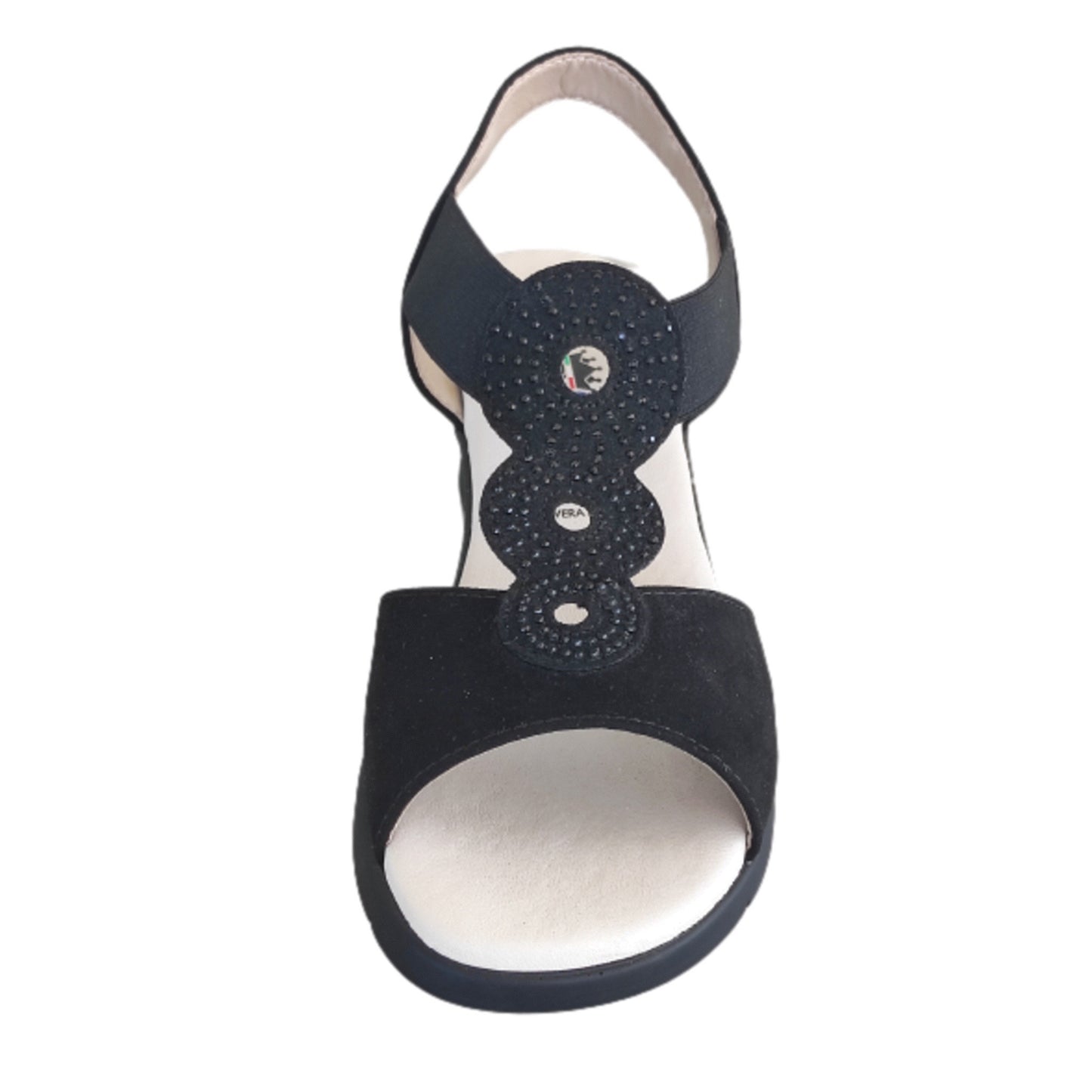 Sandali donna comfort Cinzia Soft Vera Pelle con cinturino elastico e strass Nero