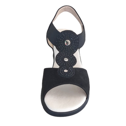 Sandali donna comfort Cinzia Soft Vera Pelle con cinturino elastico e strass Nero