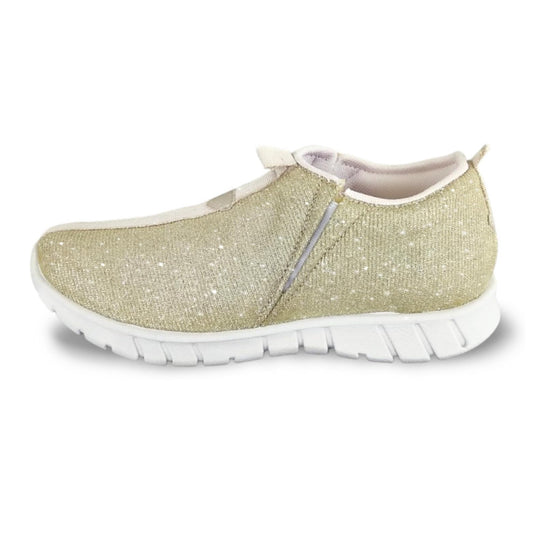 Sneakers Donna PREGUNTA Art 19009 Fondo Gomma Elastici Laterali Tessuto Platino Glitterato n. 39
