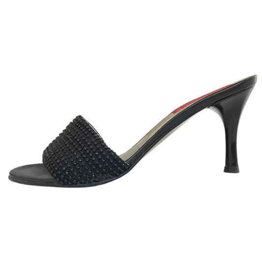 Ciabatte con tacco Laura Biagiotti Vera Pelle e Fascia di Perline - Nero