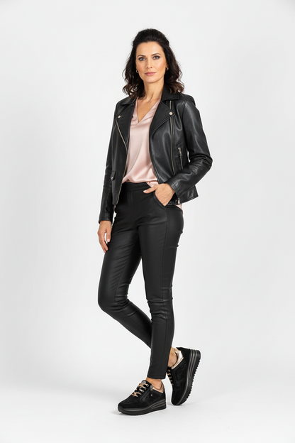 Sneakers Donna Cinzia Soft 19015 in morbido Nabuk Nero, Lacci Oro, Zip laterale, Strass, Nero - Numero 36