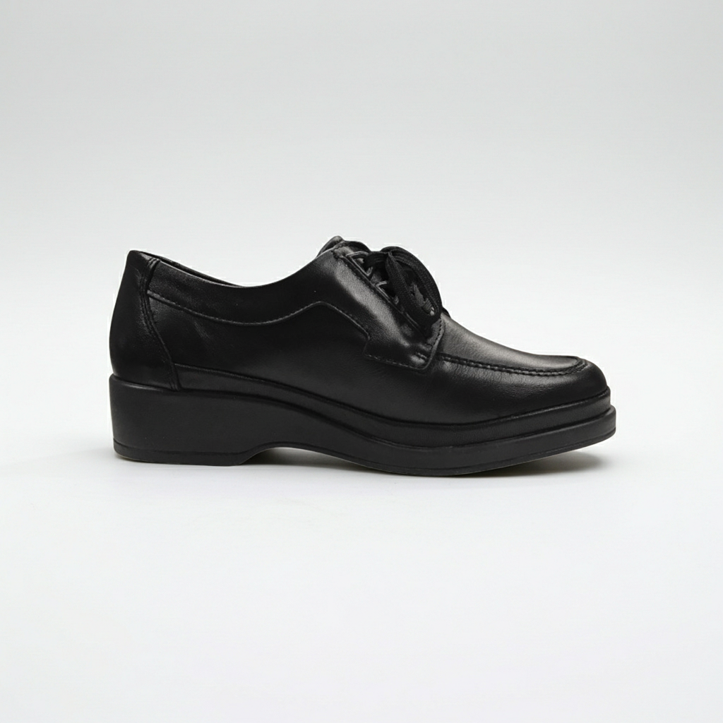 Scarpe Classiche con lacci Donna, Florance, 10110, zeppa bassa, Vera pelle, Nero, 36 EU