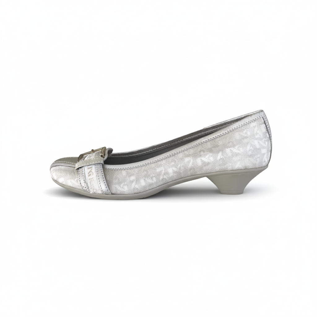 Décolleté basse NeroGiardini 00711 Tessuto Monogram Vera Pelle Argento, 36 EU