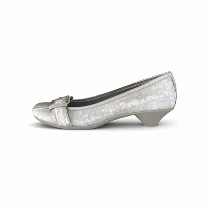 Décolleté basse NeroGiardini 00711 Tessuto Monogram Vera Pelle Argento, 36 EU