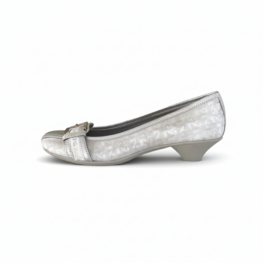 Décolleté basse NeroGiardini 00711 Tessuto Monogram Vera Pelle Argento, 36 EU