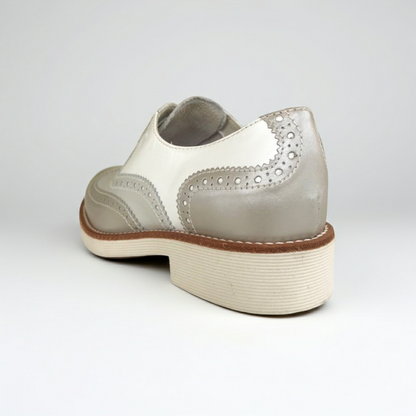 Scarpe Inglesine Donna NeroGiardini P717071D Vera Pelle Bianco Moonlight Savana Perlato - 35 EU