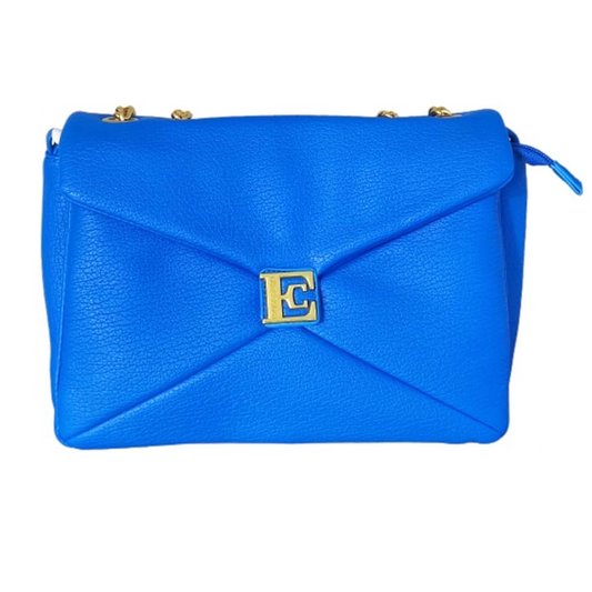 Borsa donna Enrico Coveri ecopelle blu con catena oro tracolla