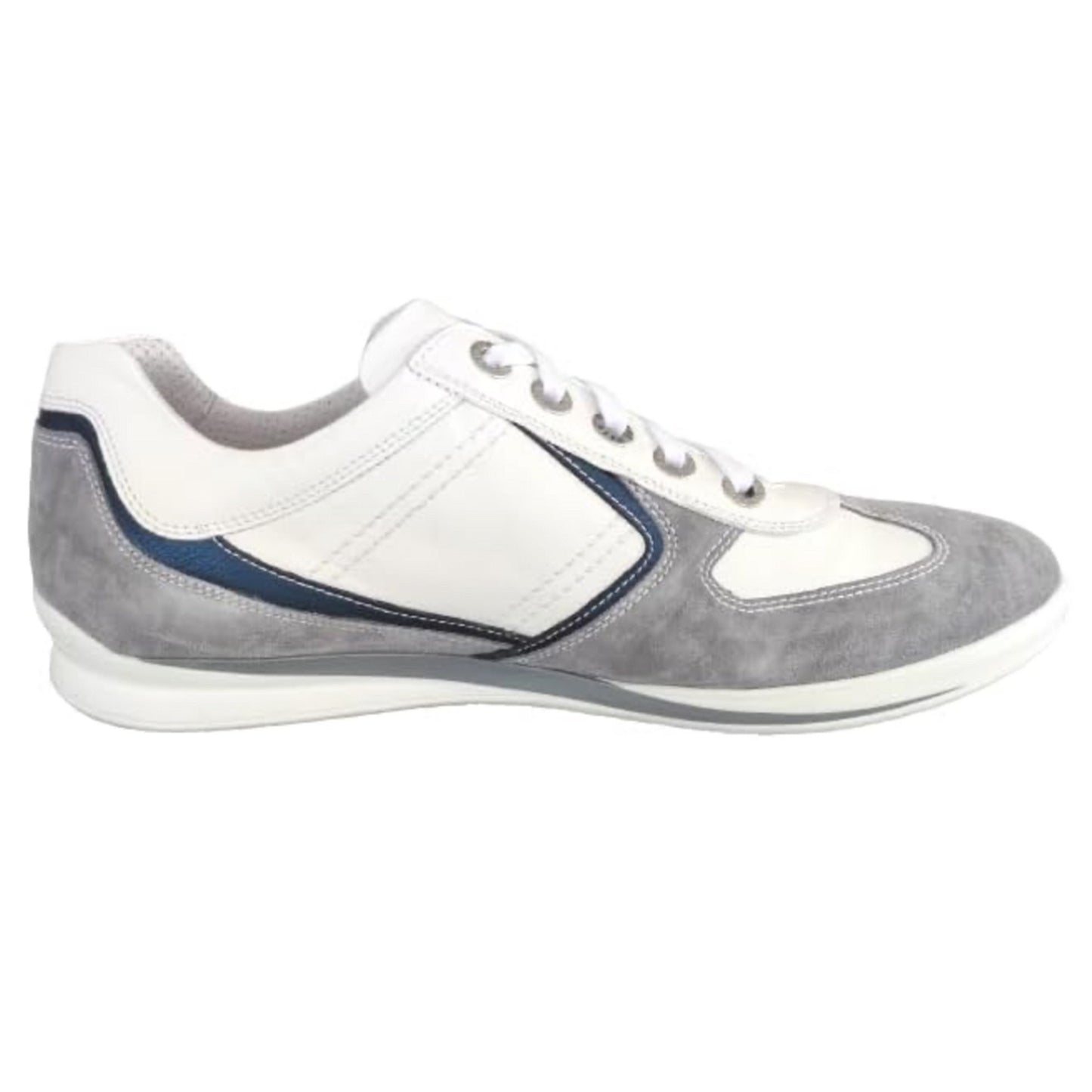 Sneakers Uomo NeroGiardini P201151U Vera Pelle Bianco Grigio con riporti Blu - 44 EU