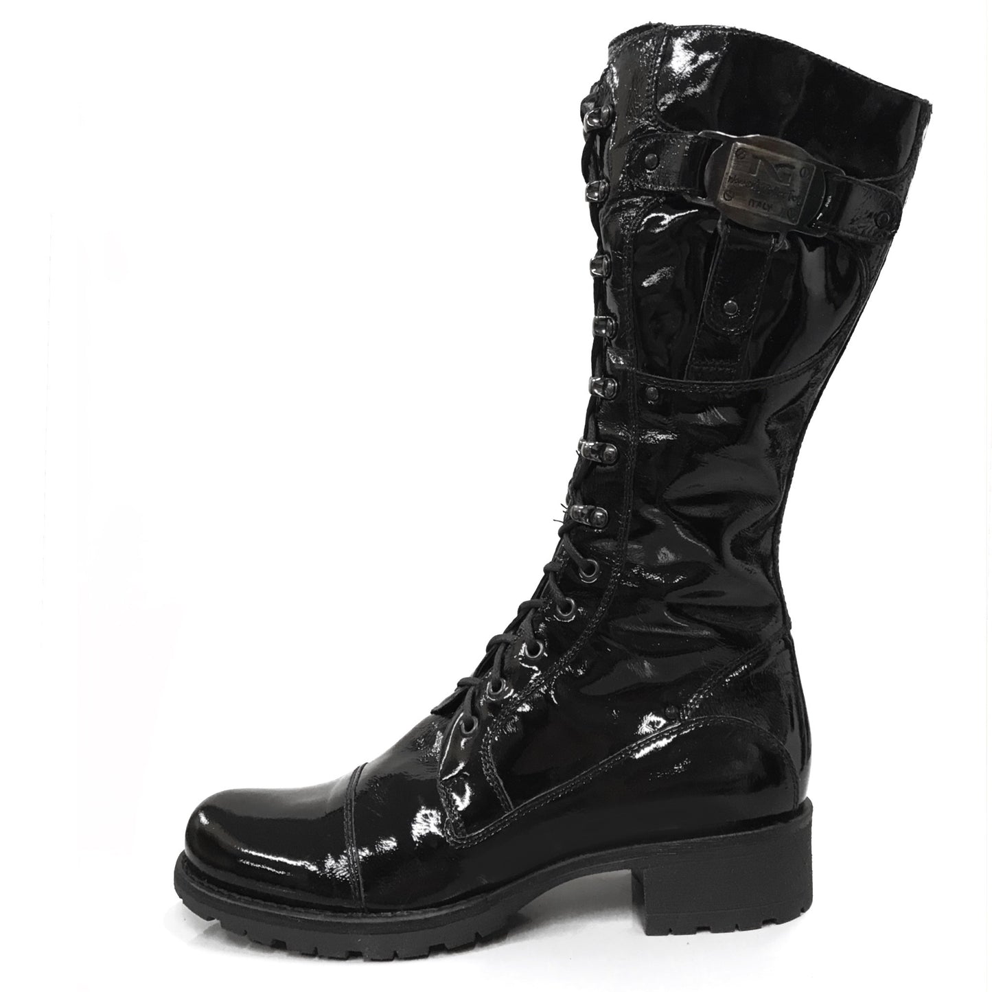 Stivali Anfibi Donna NeroGiardini 00523 Vera Pelle, Naplak in Vernice, Altezza a mezza gamba - Colore Nero