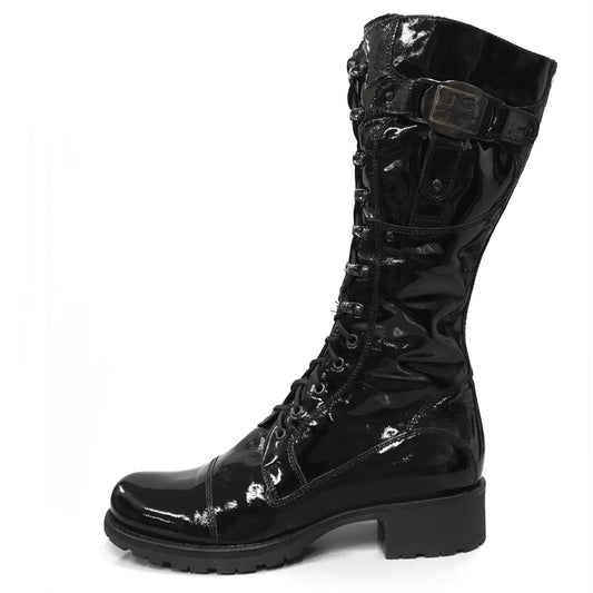 Stivali Anfibi Donna NeroGiardini 00523 Vera Pelle, Naplak in Vernice, Altezza a mezza gamba - Colore Nero