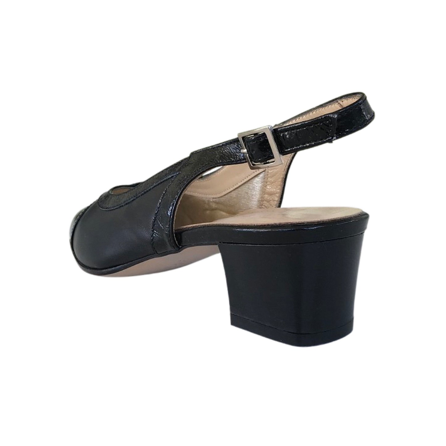 Décolleté Slingback Cinzia Valle 3502 in Vera Pelle Naplak e Nappa Nero
