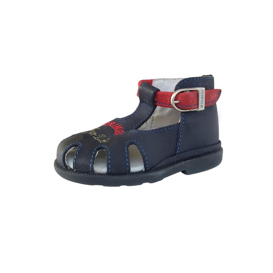 Sandali Bimbo Primigi in Vera Pelle a Gabbietta per Bambino, Blu Navy e Rosso, Taglia 18, con Fibbia