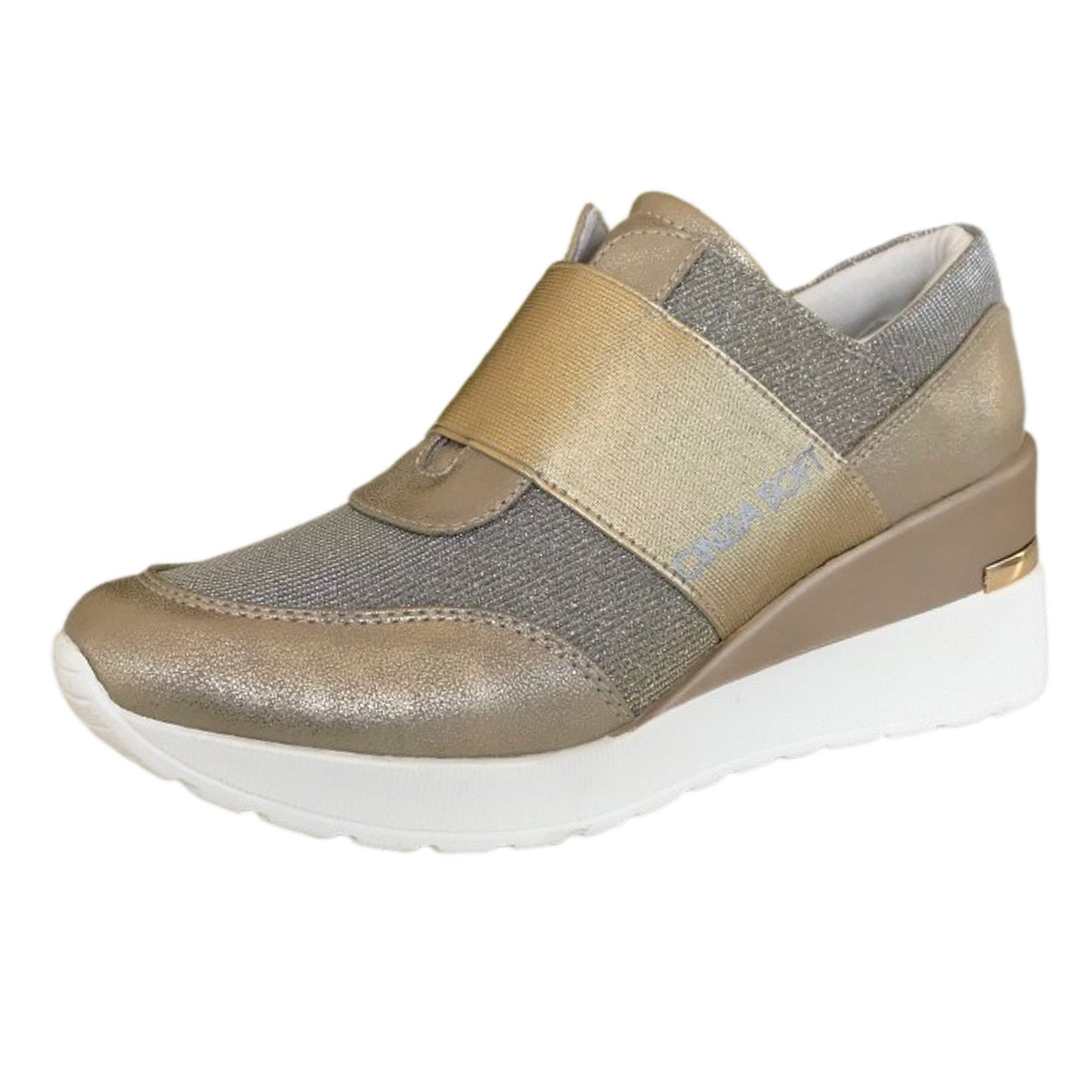 Sneakers Donna Cinzia Soft con Zeppa, Vera Pelle e Tessuto Platino - 38 EU