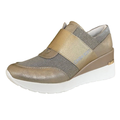Sneakers Donna Cinzia Soft con Zeppa, Vera Pelle e Tessuto Platino - 38 EU