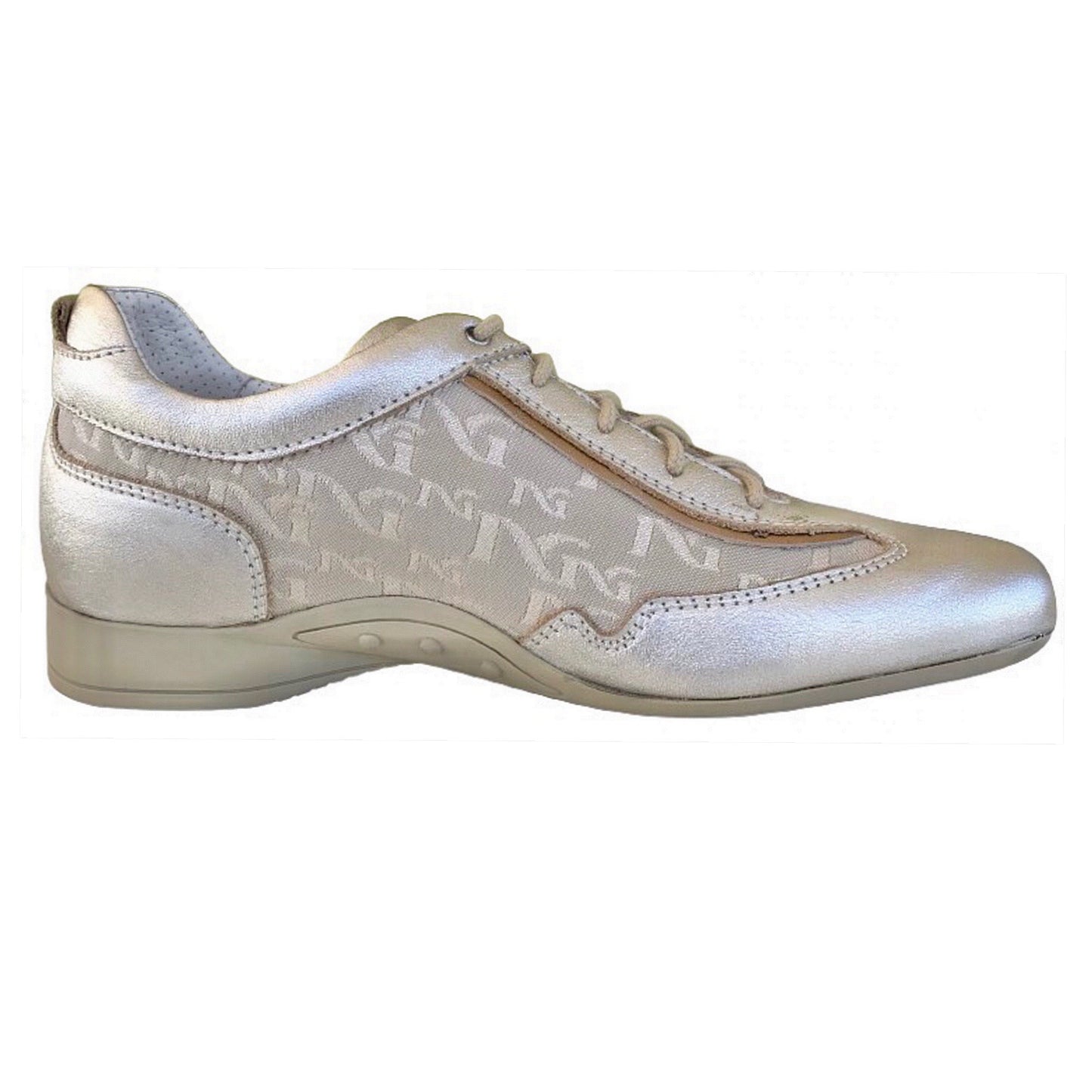 Sneakers basse Donna NeroGiardini 00285 Vera Pelle Platino Lamè Oro Monogram