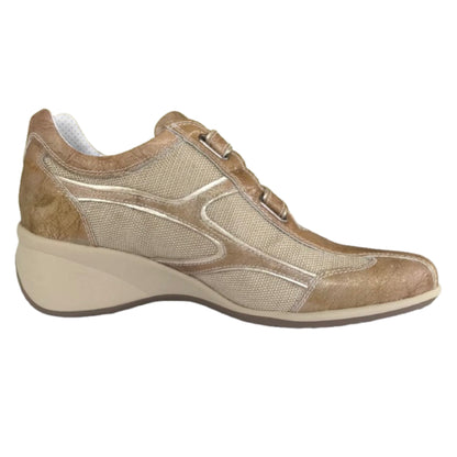 Sneakers con strappo Donna NeroGiardini Art 00681 Zeppa Vera Pelle Sabbia Laminato Oro