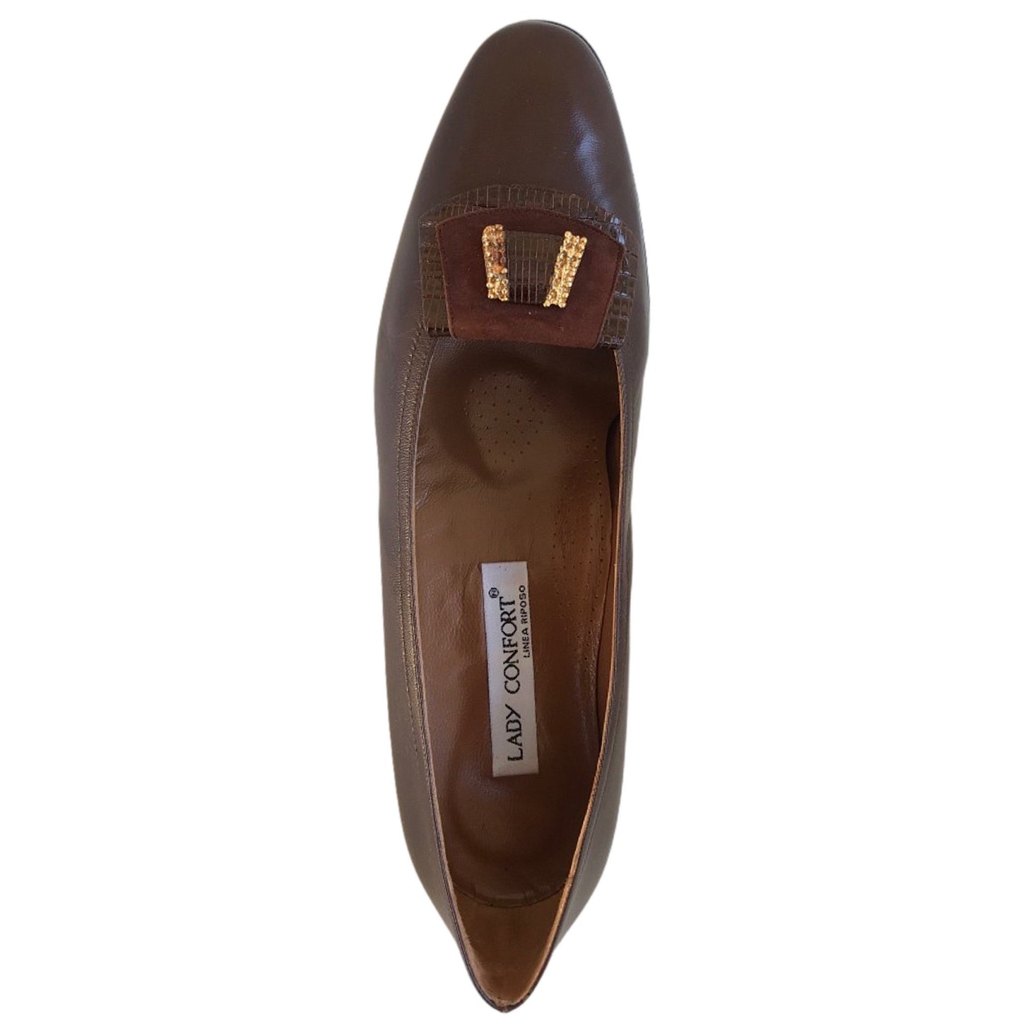 Décolleté Lady Confort 1440 Vera Pelle Marrone Ebano con decorazione oro