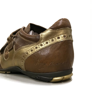 Sneakers Uomo con chiusura a strappo NeroGiardini 0761 - Vera Pelle, Marrone e Oro
