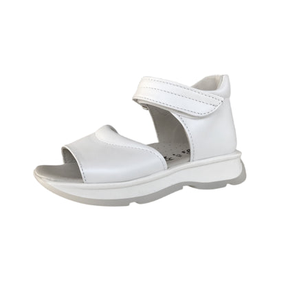 Sandali da Bambina Safari Kid’s in Vera Pelle, Bianco Perlato, Suola in Gomma Antiscivolo, Chiusura a Strappo, 24 EU