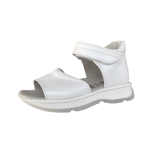 Sandali da Bambina Safari Kid’s in Vera Pelle, Bianco Perlato, Suola in Gomma Antiscivolo, Chiusura a Strappo, 24 EU