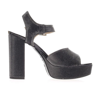 Sandali Glitter NeroGiardini P717861DE in Vera Pelle Tacco a blocco con plateau