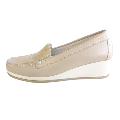 Mocassini con Zeppa Donna Cinzia Soft 001 Vera Pelle Beige Perlato