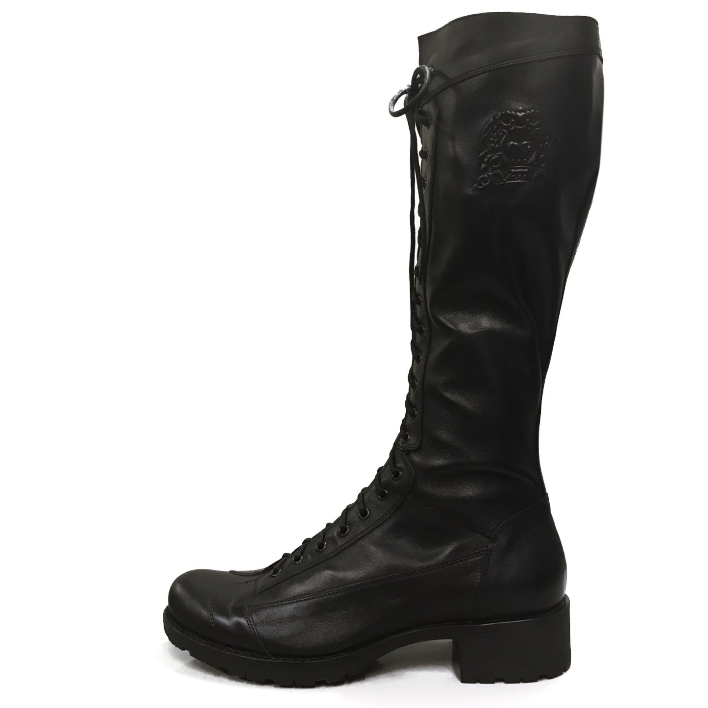 Stivali Anfibi Donna NeroGiardini P106501D Vera Pelle, Tacco basso 3 cm, Fondo gomma, Lacci, Cerniera Zip - Colore Nero