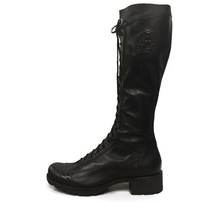 Stivali Anfibi Donna NeroGiardini P106501D Vera Pelle, Tacco basso 3 cm, Fondo gomma, Lacci, Cerniera Zip - Colore Nero