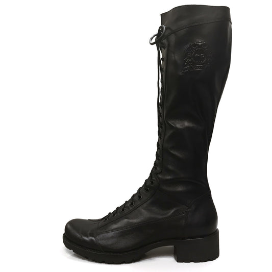 Stivali Anfibi Donna NeroGiardini P106501D Vera Pelle, Tacco basso 3 cm, Fondo gomma, Lacci, Cerniera Zip - Colore Nero