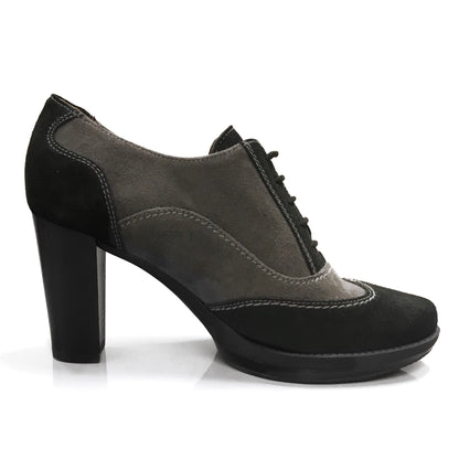 Scarpe Francesine Donna NeroGiardini A207822D - Tacco alto a blocco con Plateau, Camoscio, Nero, Asfalto, Grigio - Numero 37