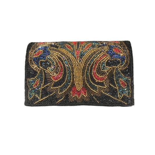 Pochette Concerto con perline ricamate e catenina oro