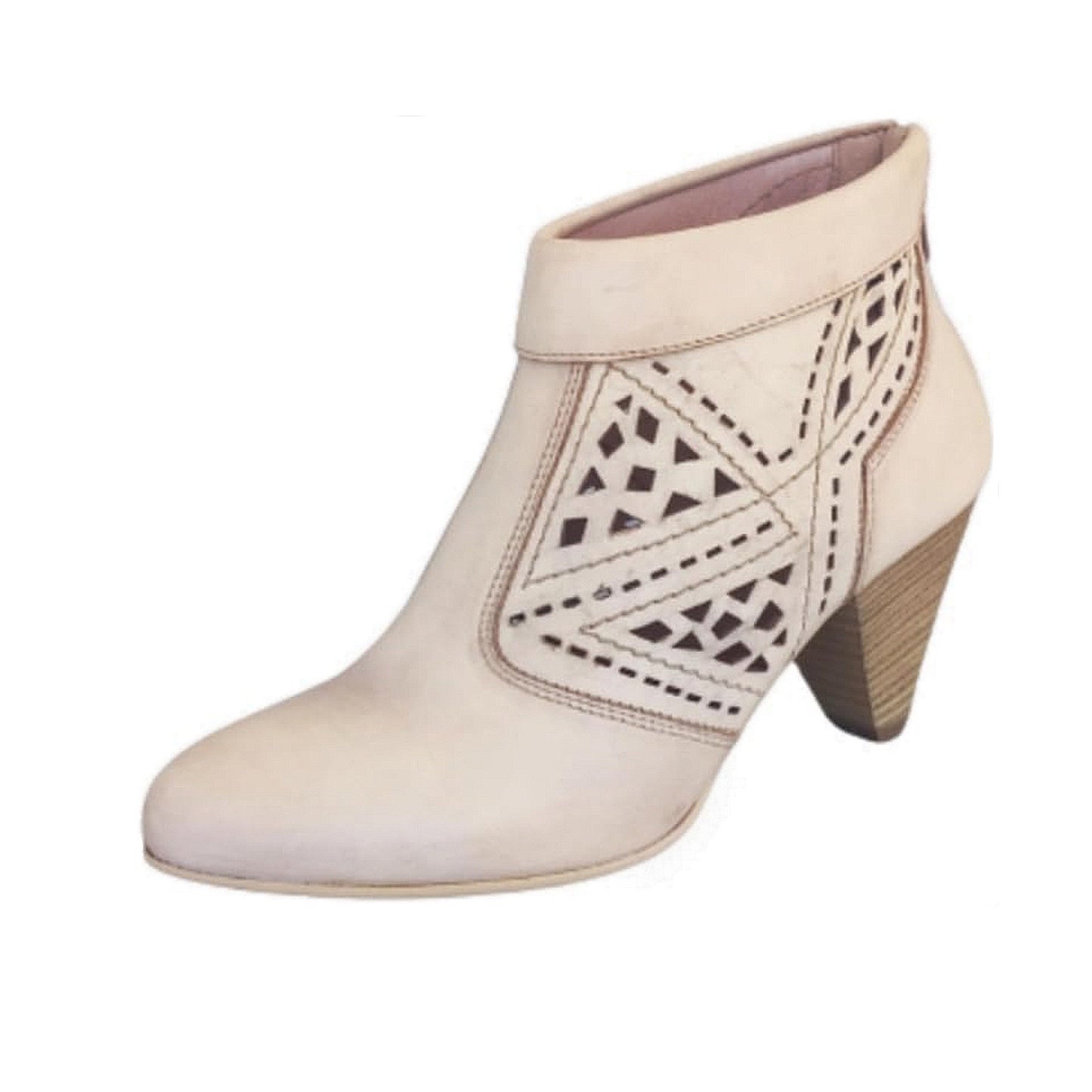 Tronchetti Donna P308641D Vera Pelle Traforata Beige Tacco a cono