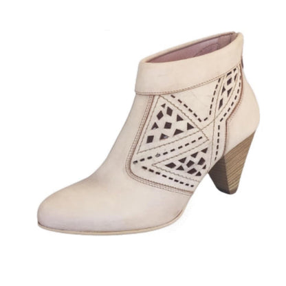 Tronchetti Donna P308641D Vera Pelle Traforata Beige Tacco a cono