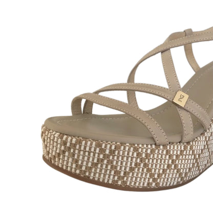 Sandali donna NeroGiardini P410720D, con zeppa, Vera Pelle, Beige Sabbia