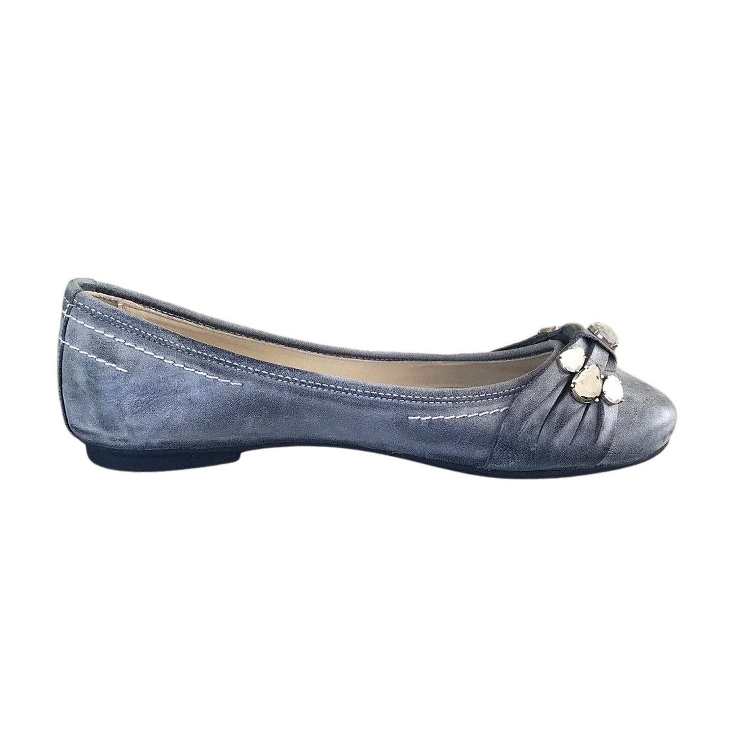Ballerine NeroGiardini P207072D Vera Pelle Blu Avio con Pietre Argento