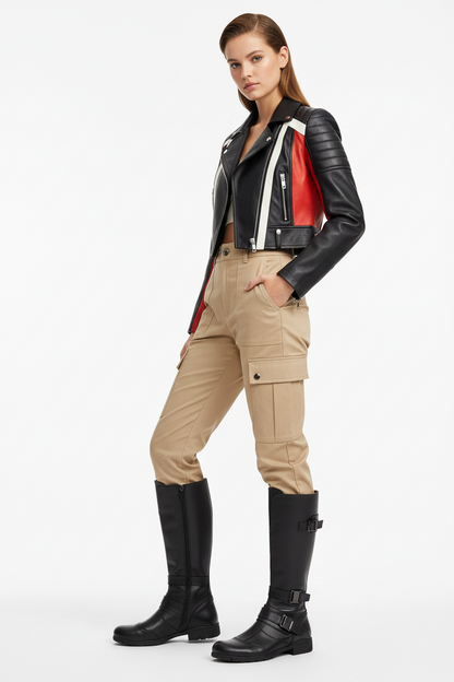 Stivali Bikers Donna NeroGiardini, 00171, Vera Pelle, a mezza gamba, Zip e Tripla Fibbia, Nero