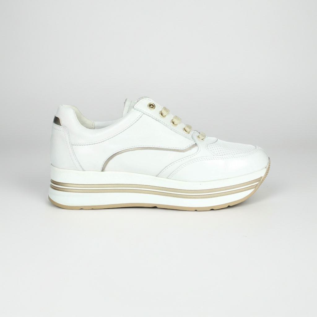 Sneakers Cinzia Soft IV919575 White/Gravel Bianco e oro, Vera Pelle, Platform, Zip, Plantare estraibile